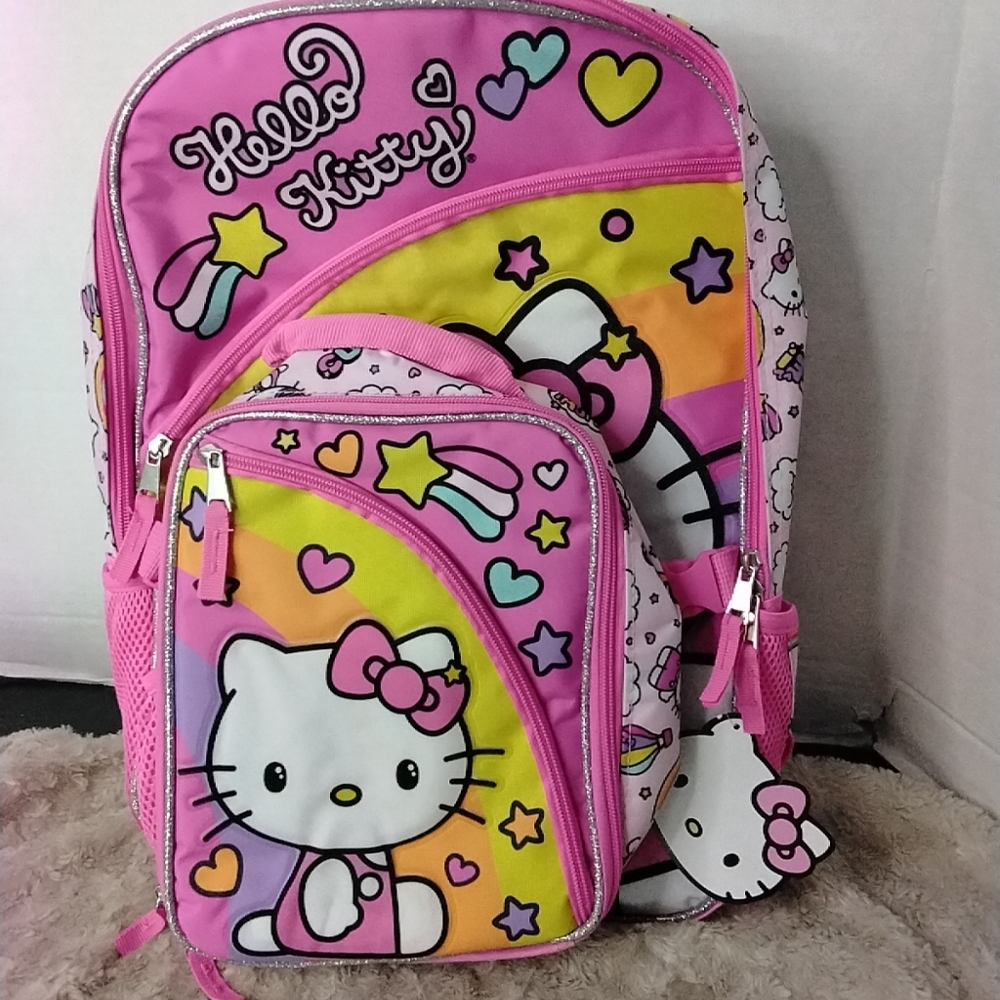 NWT: Hello Kitty Kids Backpack with Insulated Lunch Pack, Padded Back and Straps